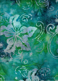 CAG 1032 E Aqua Blue Grey Large Floral Spray Batik Cotton