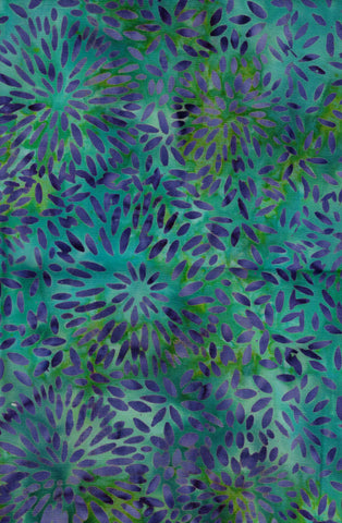 CAG 418 R Purple Starbursts on Blue Green Cotton Batik for Patchwork and Quilting