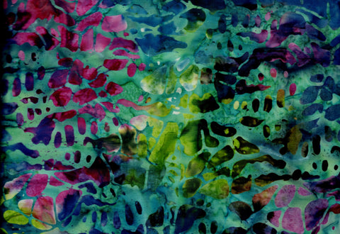 CAG 437 T Multi Coloured Irregular Tiles on Aqua Green Batik Cotton, for Patchwork, Quilting and Sewing