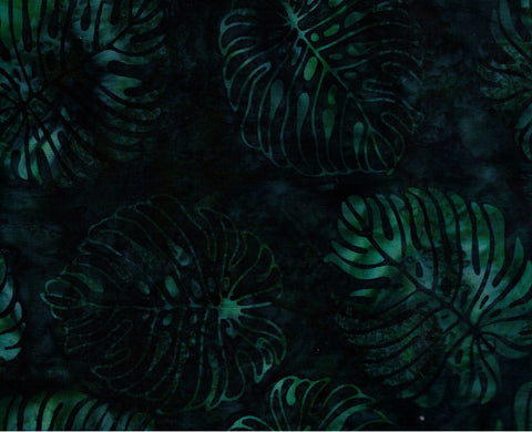 CAG 439 H Dark Blue Green Leaves on Very Dark Green Hoffman Batik Fabric for Patchwork and Quilting