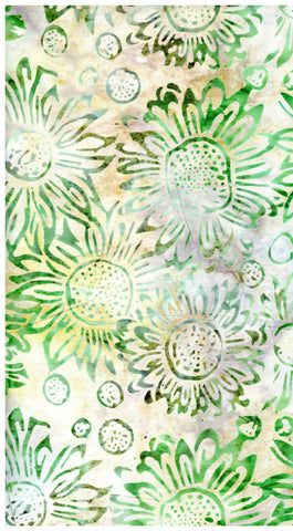 CAG 447 FB3 Floral Boutique Batik Cotton Green Sunflowers on Yellow Grey for Patchwork and Quilting