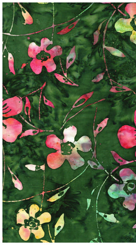 CAG 448 FB3 Floral Boutique Batik Cotton Multicolour Flowers on Dark Green for Patchwork and Quilting