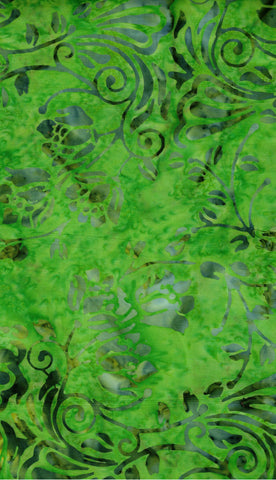 CAG 449 FB3 Floral Boutique Batik Cotton: Grey Floral Sprays on Mid Lime Green for Patchwork and Quilting