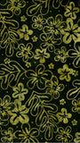 Floral pattern with yellow flowers on a dark Green background, cotton batik fabric