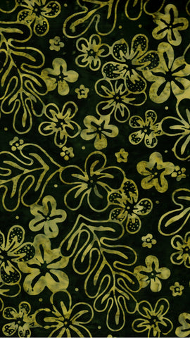 CAG 451 FB3 Floral Boutique Batik Cotton: Pale Sage Green Flowers on Dark Green for Patchwork and Quilting