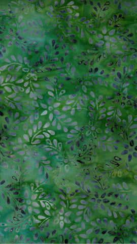 CAG 457 FB3 Floral Boutique Batik Cotton: Grey Blue Leaf Sprays with Small Flowers on Blue Green for Patchwork and Quilting
