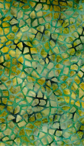 CAG 458 FB3 Floral Boutique Batik Cotton: Yellow Green Multi Tiles on Green for Patchwork and Quilting