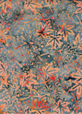 CAM 001FB Floral Boutique Multi Colour Peach Orange Leaves on Mid Grey Cotton for Patchwork and Quilting