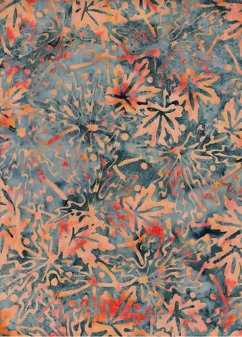 CAM 001FB Floral Boutique Multi Colour Peach Orange Leaves on Mid Grey Cotton for Patchwork and Quilting