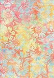 CAOY 238K Pale Aqua Blue on Yellow Peach Blooms Kaufman Batik Fabric for Patchwork and Quilting