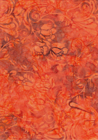 CAOY 240FB2 Floral Boutique Mid Orange Paisley Scrolls Leaves and Flowers on Orange with Mauve Tints Batik Cotton for Patchwork and Quilting