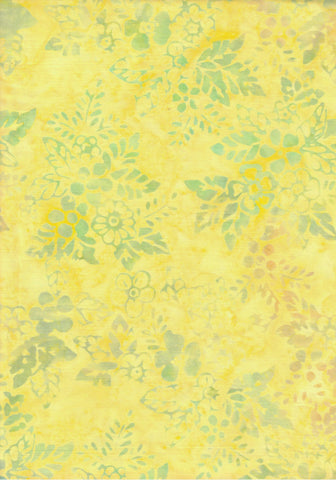 CAOY 250 FB2 Floral Boutique Yellow with Gold and Green Leaves and Flowers Batik Cotton for Patchwork and Quilting