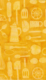 CAOY 184 Fruit and Utensils on Yellow Cotton Batik Fabric Bulk Discount 1M Piece