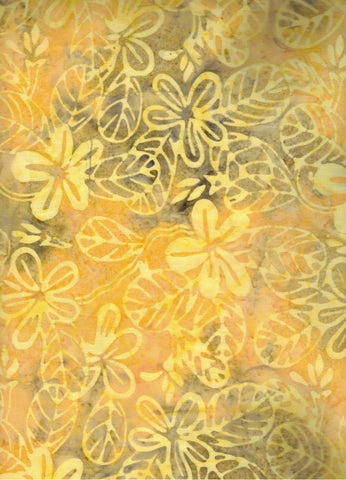 CAOY 221 FB Floral Boutique Yellow with Gold Tan Flowers and Leaves Batik Cotton for Patchwork and Quilting