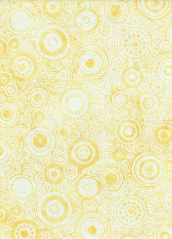 CAOY 228FB Floral Boutique Yellow with Gold Outline Circles Batik Cotton for Patchwork and Quilting