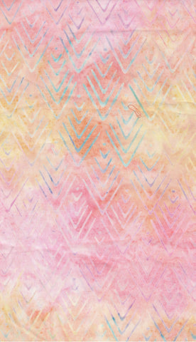 CAOY 239 R Pale Apricot Yellow with Zig Zag Multi Coloured Lines Cotton Batik for Patchwork and Quilting
