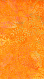 Orange batik cotton fabric with floral pattern