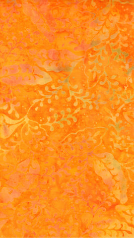 CAOY 258 FB3 Floral Boutique Batik Cotton Yellow Green Leaves on Golden Orange for Patchwork and Quilting