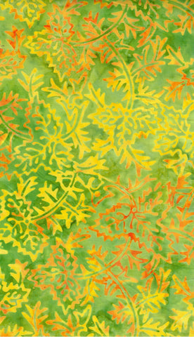 CAOY 259 FB3 Floral Boutique Batik Cotton Yellow Orange Leaves on Green for Patchwork and Quilting