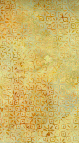 CAOY 262 FB3 Floral Boutique Batik Cotton Lemon Gold Diamond Shapes and Rosettes on Yellow Gold for Patchwork and Quilting