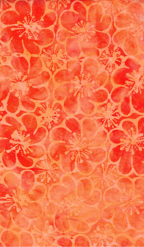CAOY 263 FB3 Floral Boutique Batik Cotton Pale Orange Outlined Flowers on Orange for Patchwork and Quilting