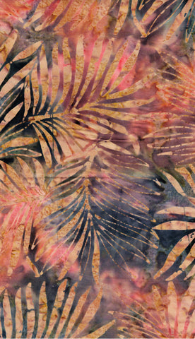 CAOY 268 FB3 Floral Boutique Batik Cotton: Salmon Coloured Leaves on Orange and Chocolate Tones for Patchwork and Quilting