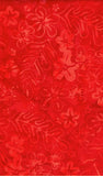 Orange Red batik fabric with a tonal floral and leaf pattern.