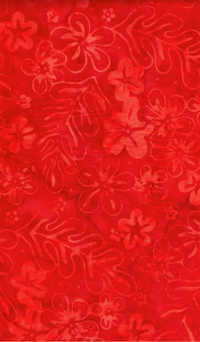 CAOY 273 FB3 Floral Boutique Batik Cotton: Orange Red Flowers and Leaves on Orange Red for Patchwork and Quilting