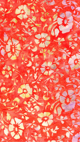 CAOY 274 FB3 Floral Boutique Batik Cotton: Pale Yellow and Mauve Flowers on Mid Orange for Patchwork and Quilting