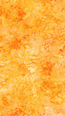 CAOY 276 FB3 Floral Boutique Batik Cotton: Gold Flowers and Leaves on Yellow Gold for Patchwork and Quilting