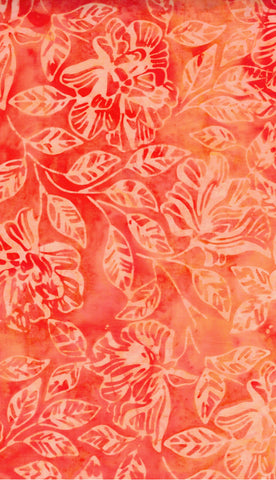 CAOY 277 FB3 Floral Boutique Batik Cotton: Pale Orange Flowers and Leaves on Orange for Patchwork and Quilting