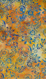 CAOY A57 Turquoise Flowers and Leaves on Yellow Gold Batik Cotton for Patchwork and Quilting