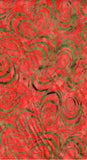 Orange cotton batik fabric with green abstract pattern