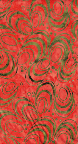 CAOY BM 2 3.0 Floral Boutique Green Squirls on Orange Batik Cotton for Patchwork and Quilting 3.0M Piece