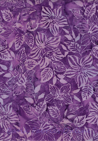 CAP 729 FB2 Floral Boutique Pale Purple Flowers and Leaves on Mid Purple Batik Cotton for Patchwork and Quilting