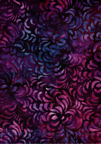 CAP 735 FB2 Floral Boutique Dark Pink Blue Purple Comma Shaped Pattern Batik Cotton for Patchwork and Quilting