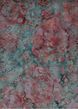 CAP 364H Dusky Pink Mauve on Teal Blue Paisley Floral Hoffman Batik Cotton