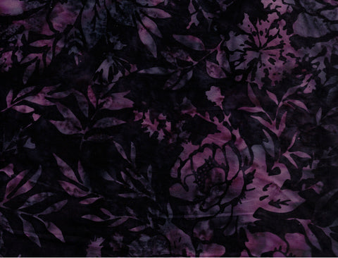 CAP 738 H Purple Violet Flowers and Leaves on Dark Violet Batik for Patchwork and Quilting