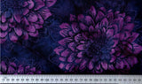 CAP 739 H Dahlia Flower Purple on Dark Violet Cotton Batik Fabric by Hoffman Patchwork and Quilting