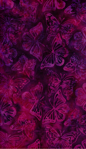 CAP 740 IB Pink Purple Butterflies on Deep Magenta Cotton Batik Fabric by Island Batik