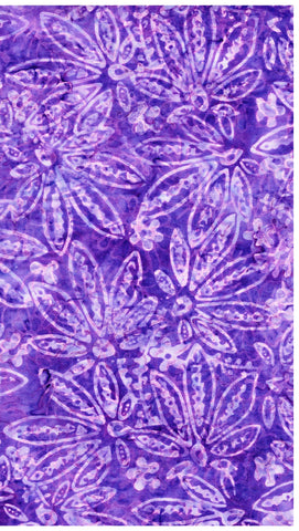 CAP 744 FB3 Floral Boutique Batik Cotton Pink and Purple Floral Sprays on Mid Purple for Patchwork and Quilting