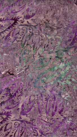 CAP 748 FB3 Floral Boutique Batik Cotton Purple Green Paisley Patterns on Mid Violet Purple for Patchwork and Quilting