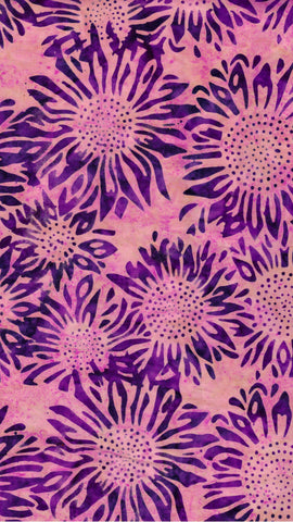 CAP 749 FB3 Floral Boutique Batik Cotton Purple Sunflowers on Light Purple for Patchwork and Quilting