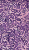 Purple floral pattern with white outlines on a textured purple Cotton batik fabric background