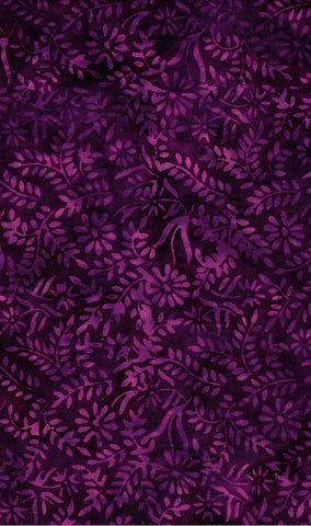 CAP 752 FB3 Floral Boutique Batik Cotton: Purple Leaves on Dark Magenta Purple for Patchwork and Quilting