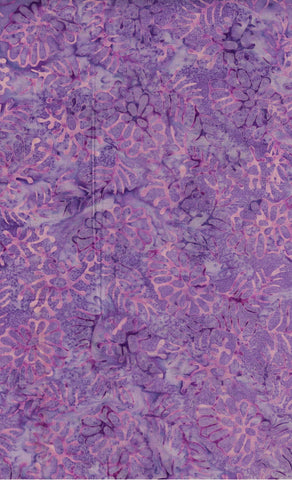CAP 753 FB3 Floral Boutique Batik Cotton: Pale Purple and Pink Flowers and Leaves on Mid Purple for Patchwork and Quilting