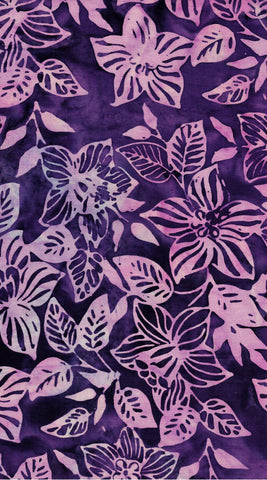 CAP 754 FB3 Floral Boutique Batik Cotton: Pale Purple Flowers and Leaves on Dark Purple for Patchwork and Quilting