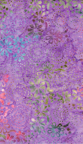 CAP 755 FB3 Floral Boutique Batik Cotton: Multi Coloured Flowers and Dots on Mid Purple for Patchwork and Quilting