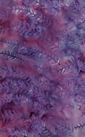 CAP A27 Mid Purple Leaves on Mauve Purple Batik Cotton Fabric Bulk Discount 1M Piece