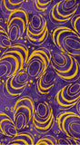 Purple cotton batik fabric with yellow abstract patterns